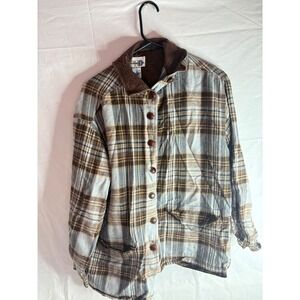 Paul Harris Design Plaid Barn Jacket Brown Tan Corduroy Collar Womens Medium